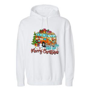 Ho Ho Ho Merry Christmas Gifts Hippie Bus Funny Xmas Garment-Dyed Fleece Hoodie