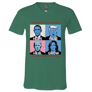 Hope Hate Heal Grow Political Leaders V-Neck T-Shirt