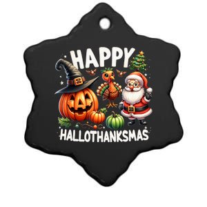 Happy Hallothanksmas Halloween Merry Christmas Thanksgiving Ceramic Star Ornament