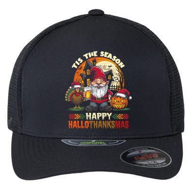 Happy Hallothanksmas Halloween Thanksgiving Merry Christmas Flexfit Unipanel Trucker Cap