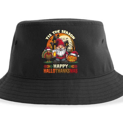 Happy Hallothanksmas Halloween Thanksgiving Merry Christmas Sustainable Bucket Hat