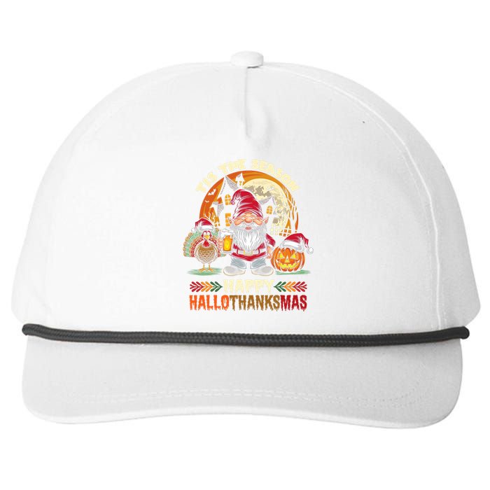 Happy Hallothanksmas Halloween Thanksgiving Merry Christmas Snapback Five-Panel Rope Hat