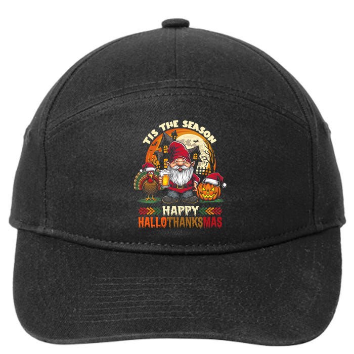 Happy Hallothanksmas Halloween Thanksgiving Merry Christmas 7-Panel Snapback Hat