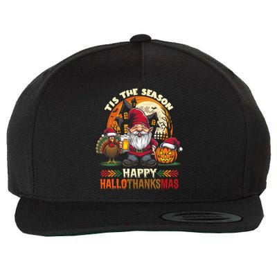 Happy Hallothanksmas Halloween Thanksgiving Merry Christmas Wool Snapback Cap