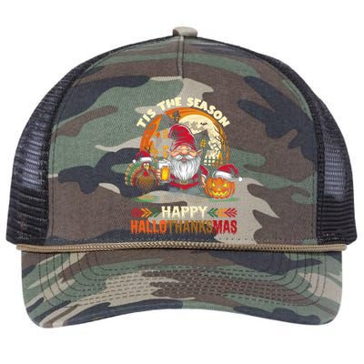 Happy Hallothanksmas Halloween Thanksgiving Merry Christmas Retro Rope Trucker Hat Cap