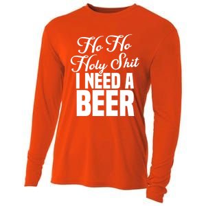 Ho Ho Holy Shit I Need A Beer Funny Christmas Ing Gift Meaningful Gift Cooling Performance Long Sleeve Crew