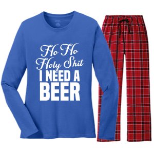 Ho Ho Holy Shit I Need A Beer Funny Christmas Ing Gift Meaningful Gift Women's Long Sleeve Flannel Pajama Set 