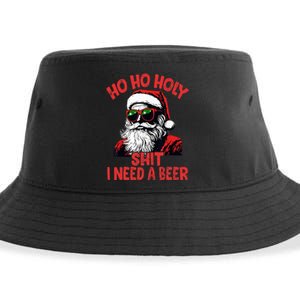 Ho Ho Holy Shit I Need A Beer Funny Santa Christmas Drinking Sustainable Bucket Hat