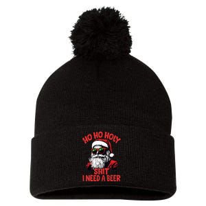 Ho Ho Holy Shit I Need A Beer Funny Santa Christmas Drinking Pom Pom 12in Knit Beanie