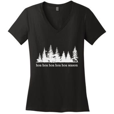 Hoa Hoa Hoa Hoa Hoa Cozy Season Twilight Lover Pine Forest Women's V-Neck T-Shirt