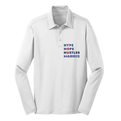 Hype Hope Hustler Harris Kamala 2024 Silk Touch Performance Long Sleeve Polo