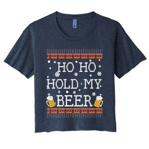 Ho Ho Hold My Beer-Ugly Christmas Drinking Sweater Women's Crop Top Tee