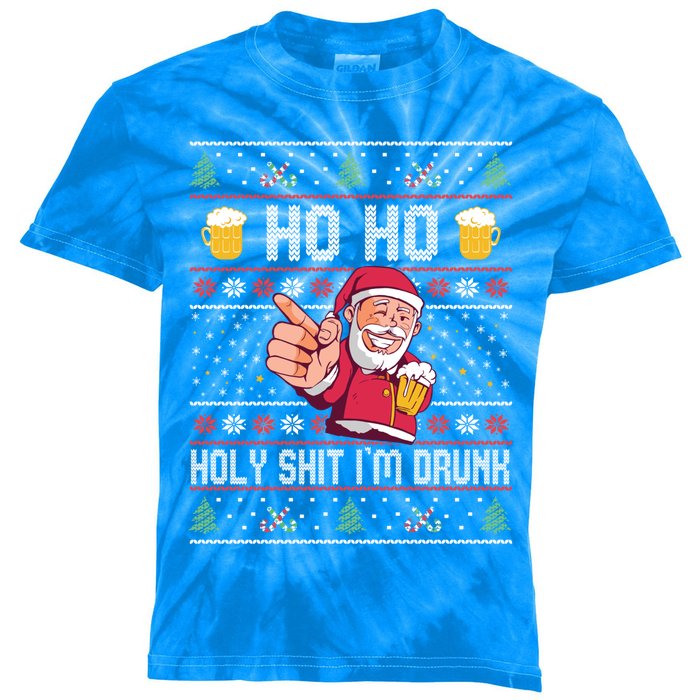 Ho Ho Holy Shit Im Drunk Ugly Christmas Sweater Gift Kids Tie-Dye T-Shirt