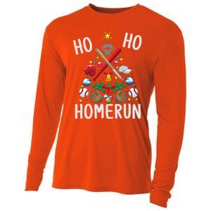 Ho Ho Home Run Baseball Christmas Tree Sports Meaningful Gift Cooling Performance Long Sleeve Crew