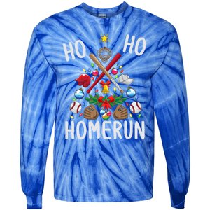 Ho Ho Home Run Baseball Christmas Tree Sports Meaningful Gift Tie-Dye Long Sleeve Shirt