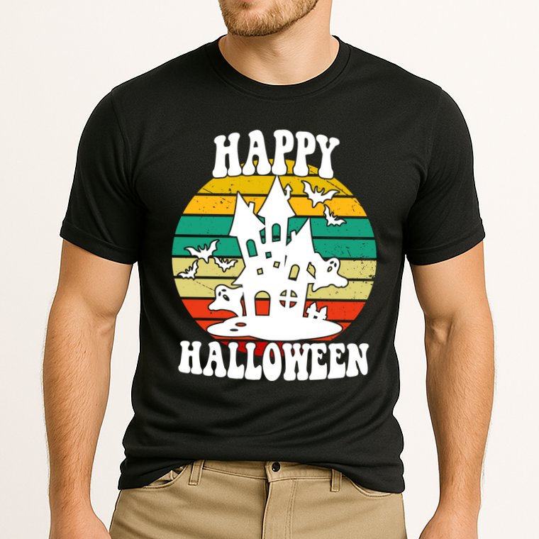 Happy Halloween Hunted House Vintage Cooling Performance Crew T-Shirt