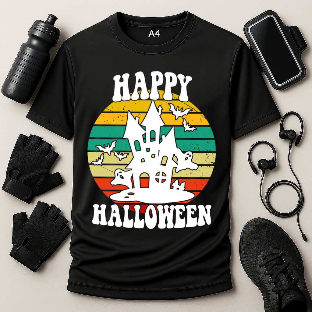 Happy Halloween Hunted House Vintage Cooling Performance Crew T-Shirt