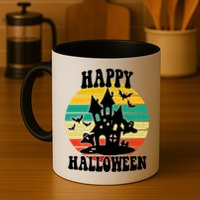 Happy Halloween Hunted House Vintage Mug