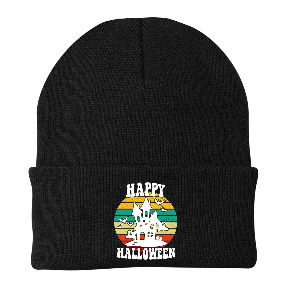 Happy Halloween Hunted House Vintage Beanie