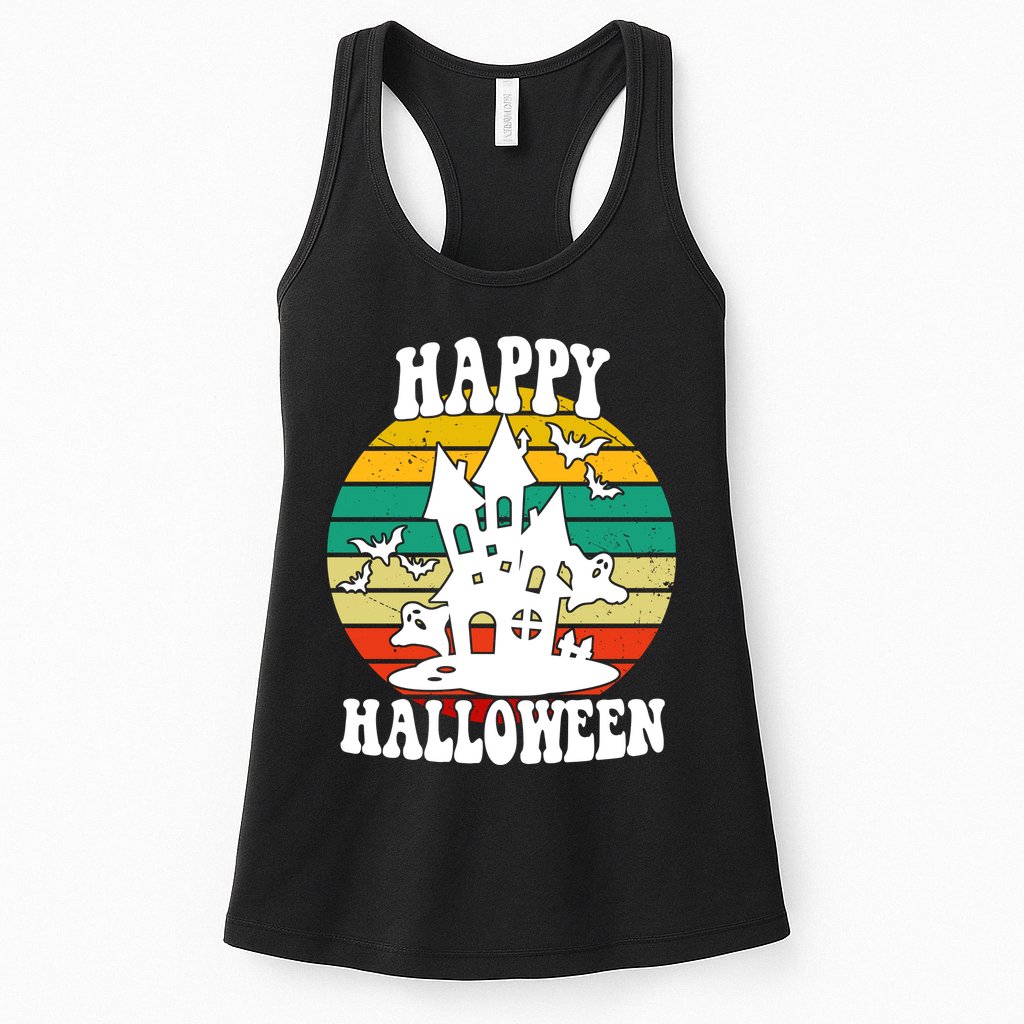 Happy Halloween Hunted House Vintage Womens Tank Top