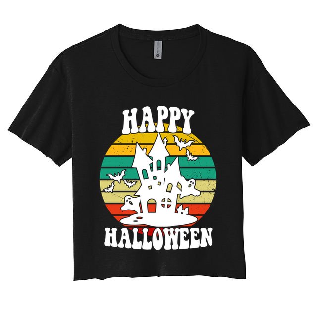 Happy Halloween Hunted House Vintage Crop Top