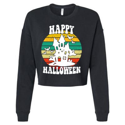 Happy Halloween Hunted House Vintage Cropped Pullover Crew