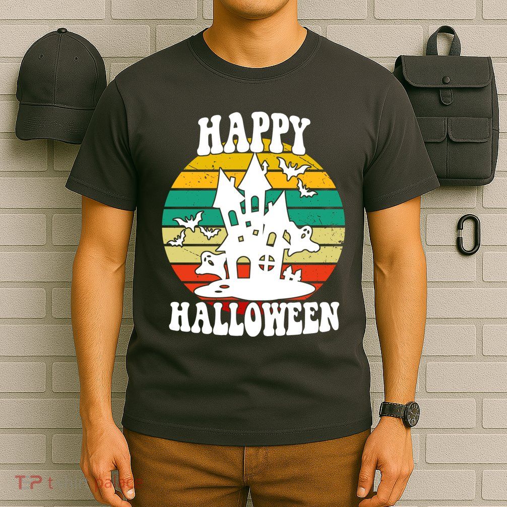 Happy Halloween Hunted House Vintage T-Shirt