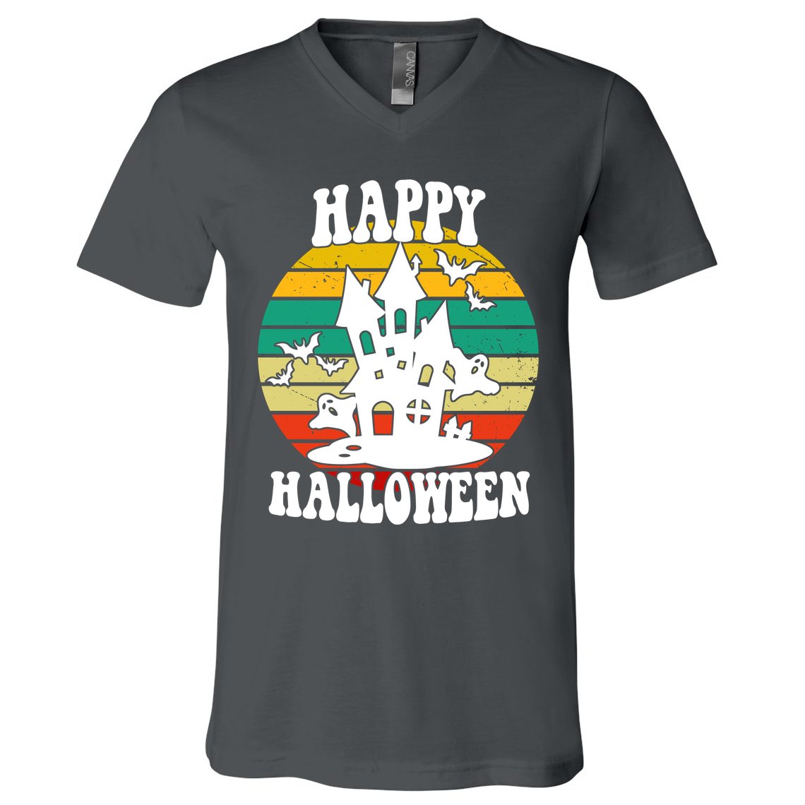 Happy Halloween Hunted House Vintage V-Neck T-Shirt