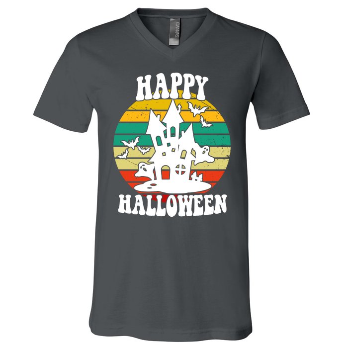 Happy Halloween Hunted House Vintage V-Neck T-Shirt