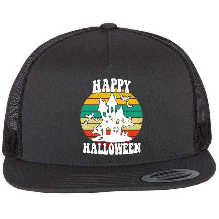 Happy Halloween Hunted House Vintage Flatbill Hat