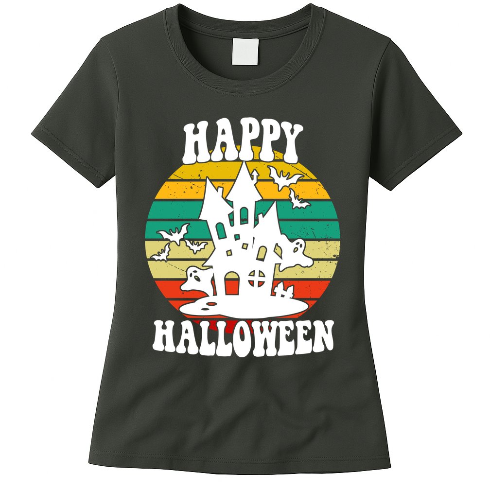 Happy Halloween Hunted House Vintage Womens T-Shirt
