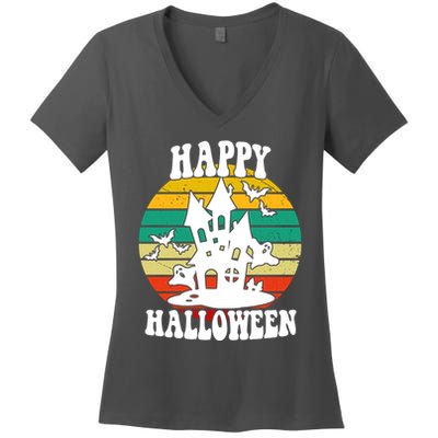 Happy Halloween Hunted House Vintage Women's V-Neck T-Shirt
