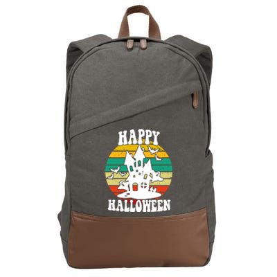 Happy Halloween Hunted House Vintage Cotton Canvas Backpack