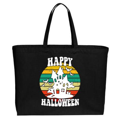 Happy Halloween Hunted House Vintage Cotton Canvas Jumbo Tote