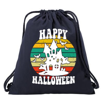 Happy Halloween Hunted House Vintage Drawstring Bag