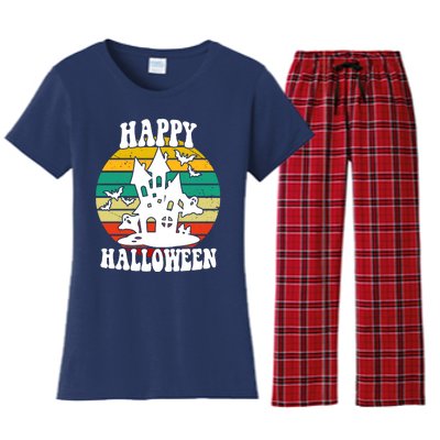 Happy Halloween Hunted House Vintage Women's Flannel Pajama Set