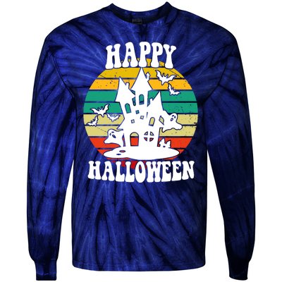 Happy Halloween Hunted House Vintage Tie-Dye Long Sleeve Shirt