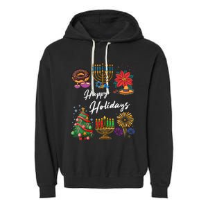 Happy Holidays Hanukkah Feliz Navidad Christmas Kwanzaa Garment-Dyed Fleece Hoodie