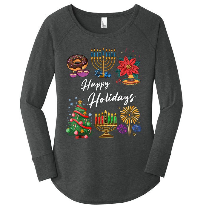 Happy Holidays Hanukkah Feliz Navidad Christmas Kwanzaa Women's Perfect Tri Tunic Long Sleeve Shirt