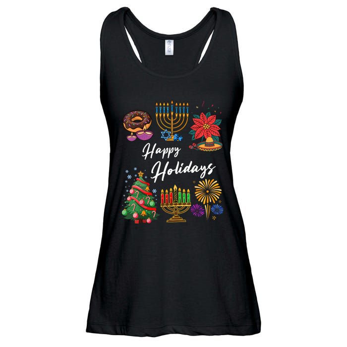 Happy Holidays Hanukkah Feliz Navidad Christmas Kwanzaa Ladies Essential Flowy Tank