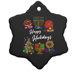 Happy Holidays Hanukkah Feliz Navidad Christmas Kwanzaa Ceramic Star Ornament