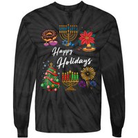 Happy Holidays Hanukkah Feliz Navidad Christmas Kwanzaa Tie-Dye Long Sleeve Shirt