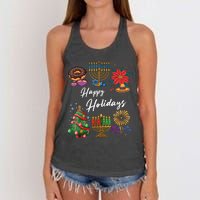 Happy Holidays Hanukkah Feliz Navidad Christmas Kwanzaa Women's Knotted Racerback Tank