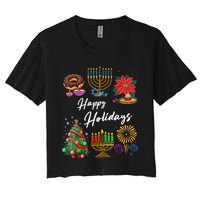 Happy Holidays Hanukkah Feliz Navidad Christmas Kwanzaa Women's Crop Top Tee