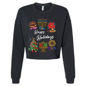 Happy Holidays Hanukkah Feliz Navidad Christmas Kwanzaa Cropped Pullover Crew