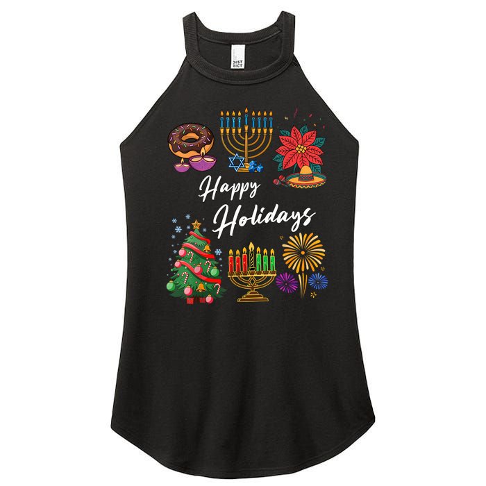 Happy Holidays Hanukkah Feliz Navidad Christmas Kwanzaa Women's Perfect Tri Rocker Tank