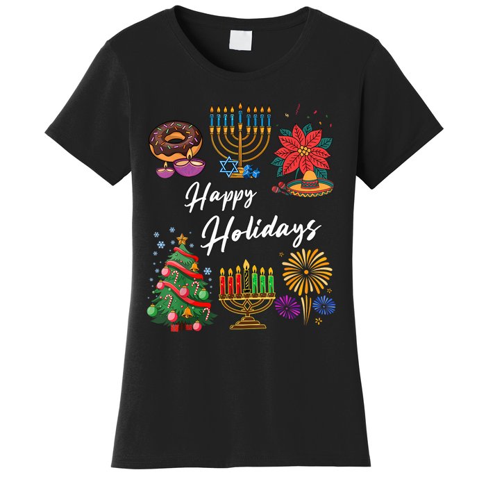 Happy Holidays Hanukkah Feliz Navidad Christmas Kwanzaa Women's T-Shirt