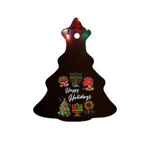 Happy Holidays Hanukkah Feliz Navidad Christmas Kwanzaa Ceramic Tree Ornament