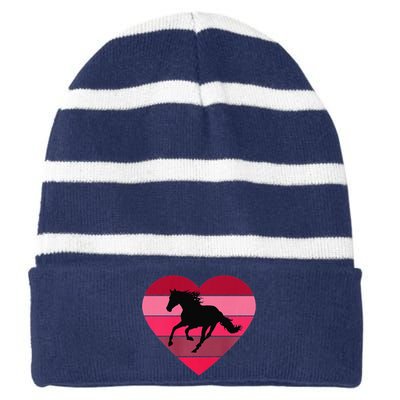 Horse Heart Horseback Equestrian Riding Cuten Women Premium Striped Beanie with Solid Band