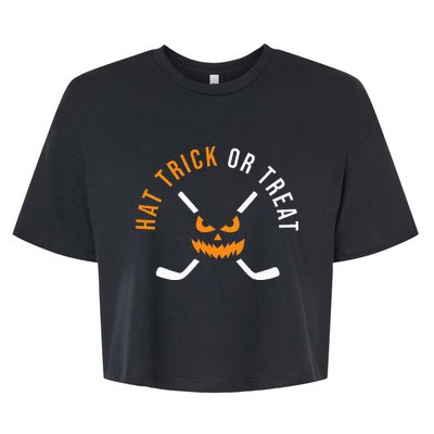 Halloween Hockey Hat Trick Or Treat Ice Hockey Player Bella+Canvas Jersey Crop Tee